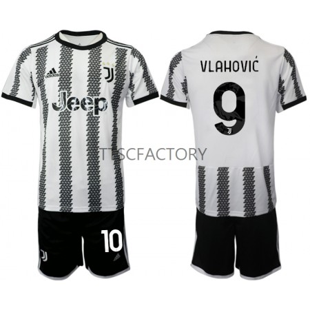 Koszulka Juventus Vlahovic 9 Dziecięcy Domowe Stroje Piłkarskie 2022/23 Krótki Rękaw